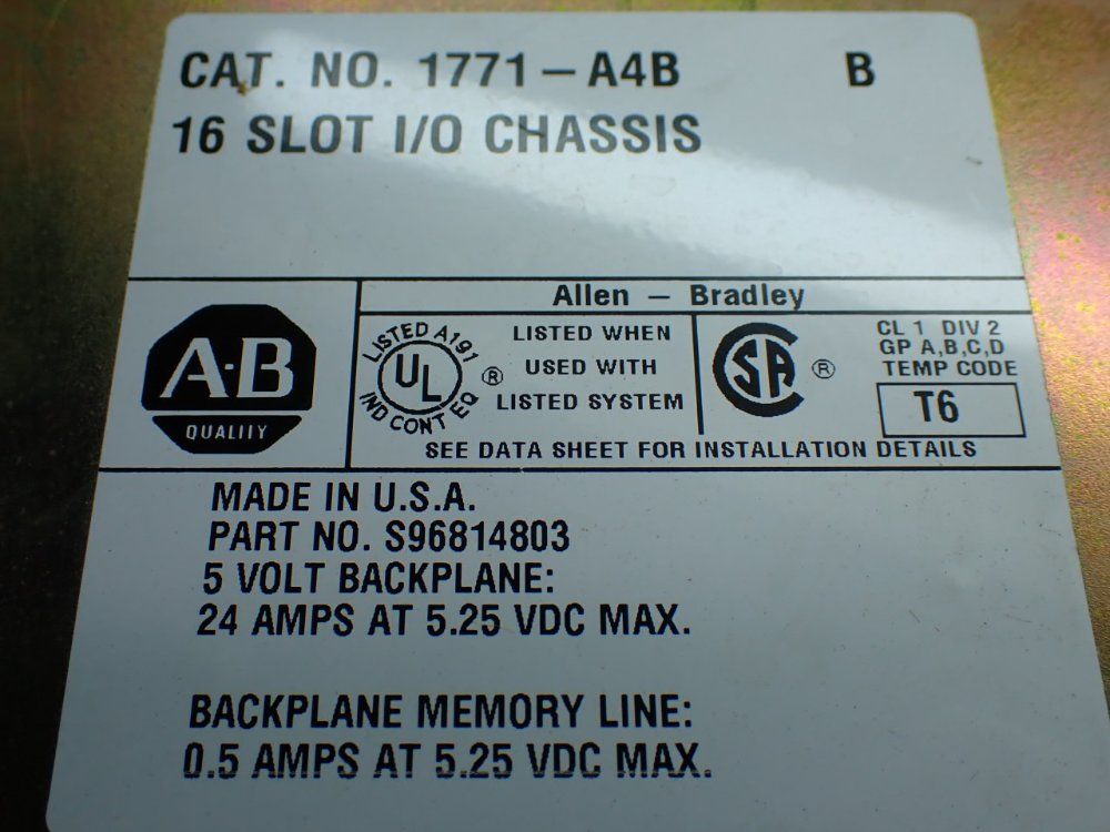 Allen-bradley 16-slot Chassis With I/o Modules - 1771-a4b