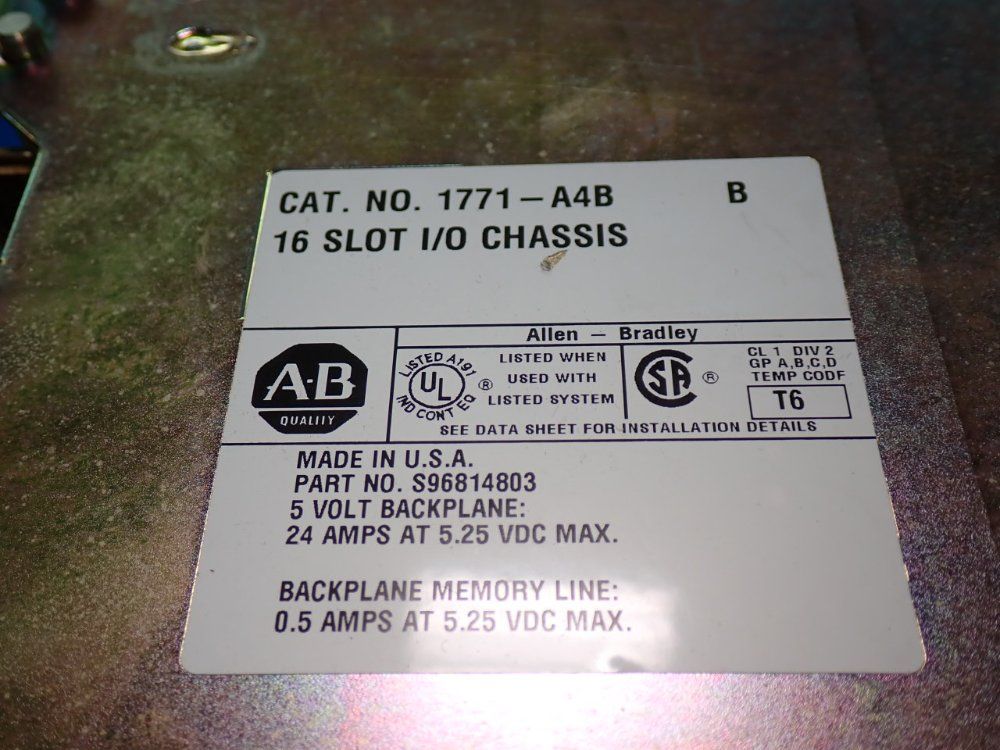 Allen-bradley 16-slot Plc Chassis W/ 1771-asb Remote I/o Adapter - 1771-a4b