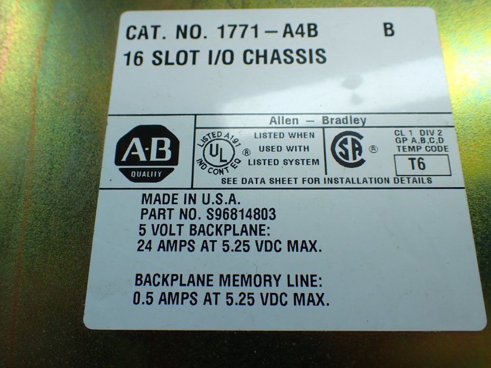 Allen-bradley 16-slot Chassis With I/o Modules - 1771-a4b