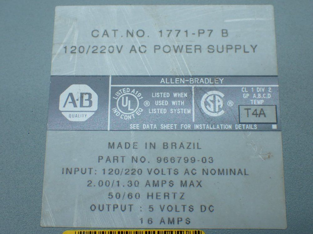 Allen-bradley Ac Power Supply Unit, Series B - 1771-p7