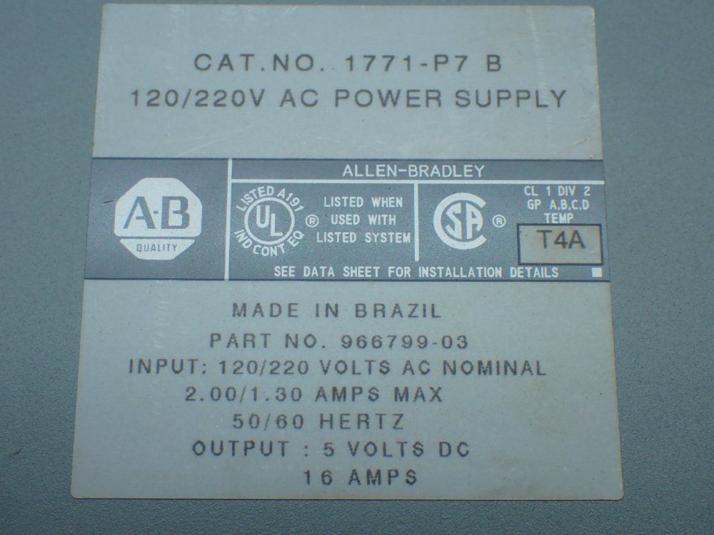 Allen-bradley Ac Power Supply Unit, Series B - 1771-p7