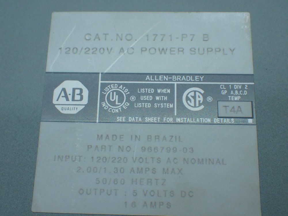 Allen-bradley Ac Power Supply Unit, Series B - 1771-p7