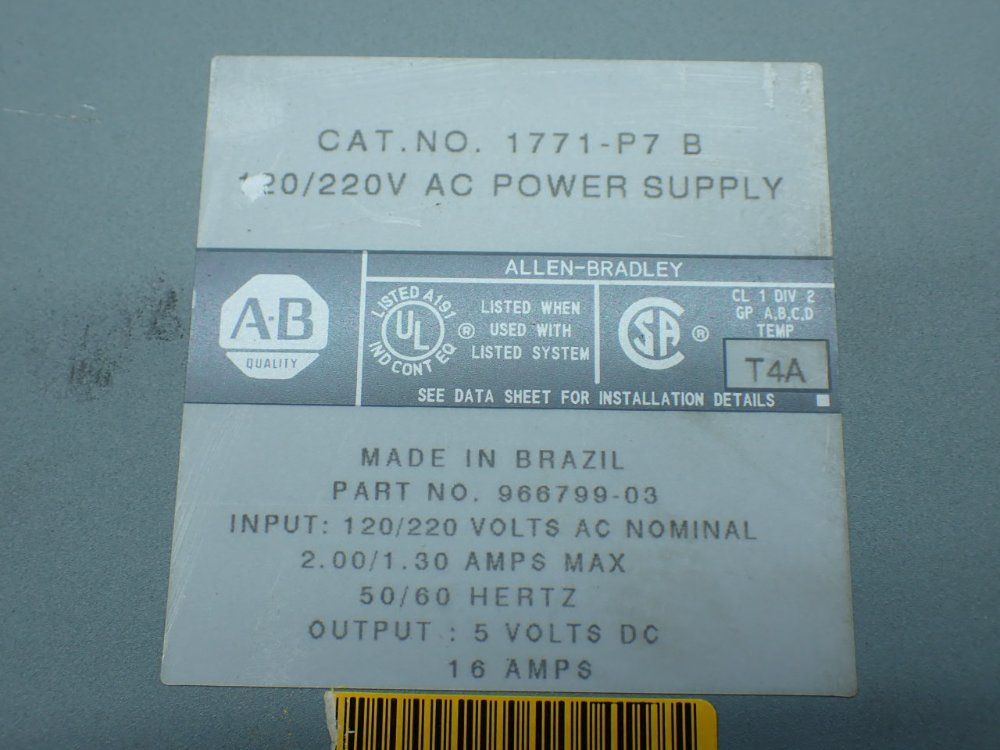 Allen-bradley Ac Power Supply Unit, Series B - 1771-p7