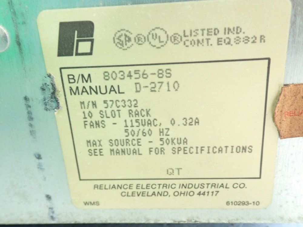 Reliance Electric 10-slot Rack Assembly - 803456-8s