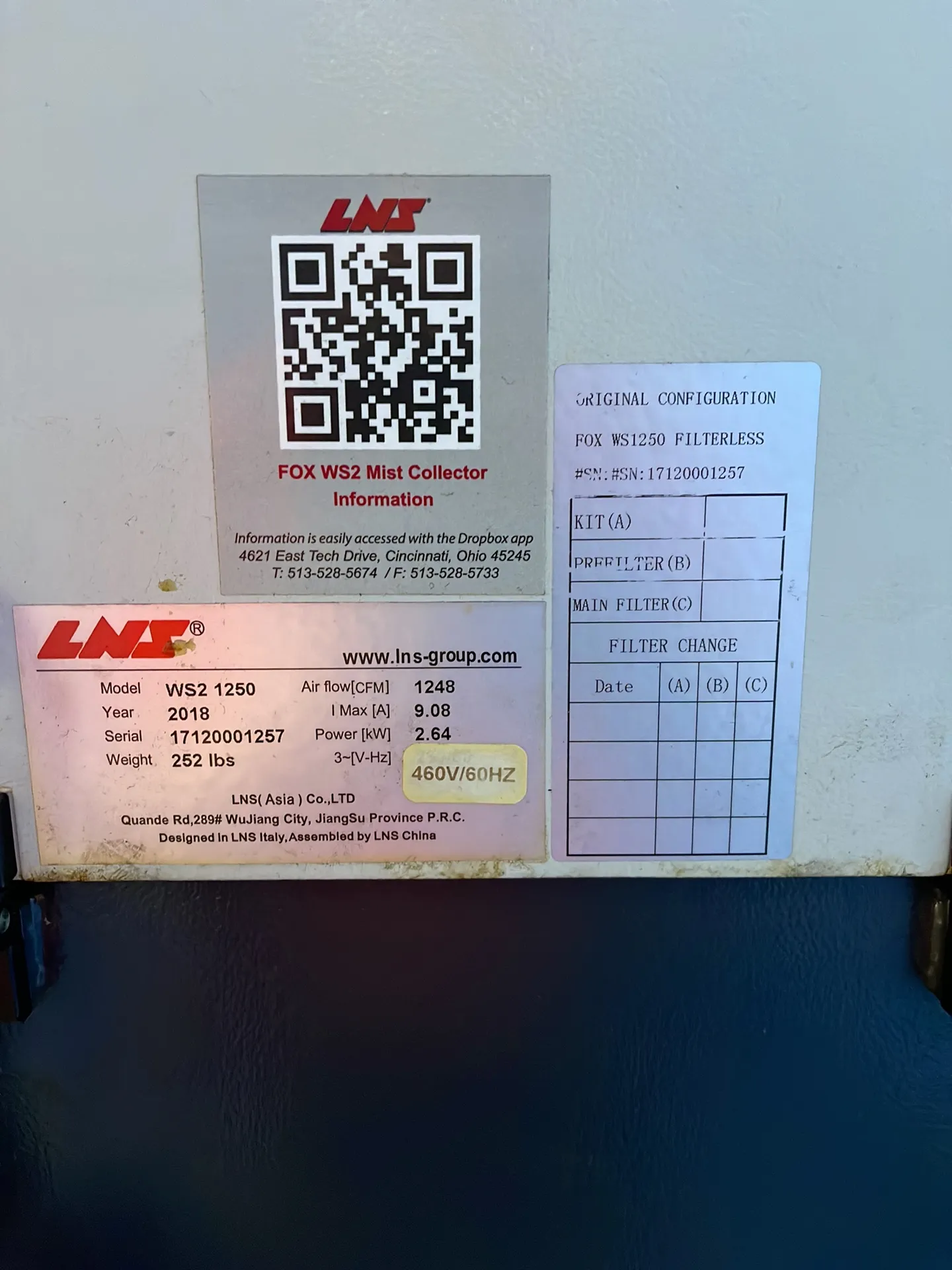 Lns 1248 Cfm, 2.64 Kw Fox Ws2 Mist Collector - Ws2 1250