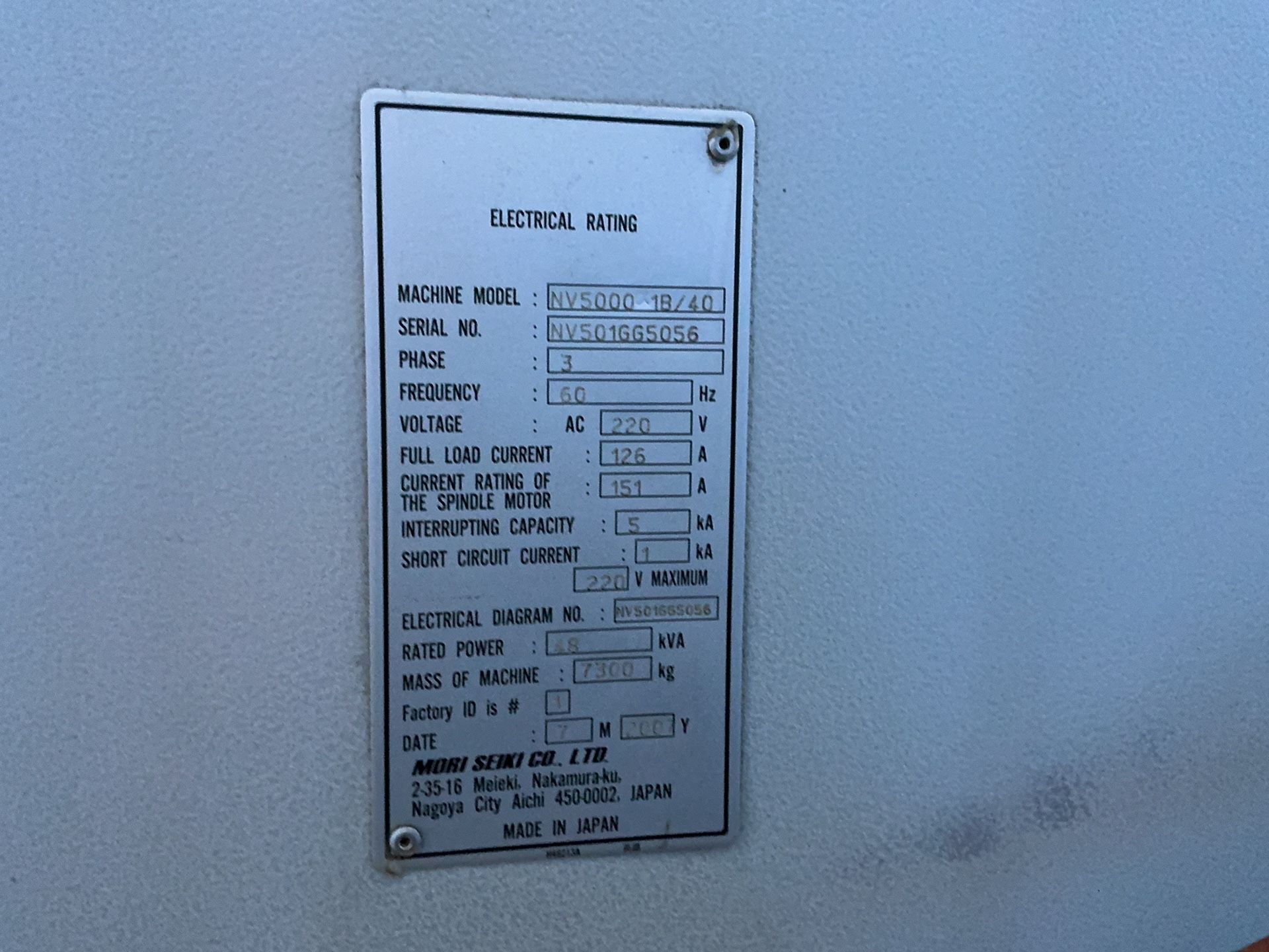 Mori Seiki Co Cnc Vmc - Nv5000 1b/40