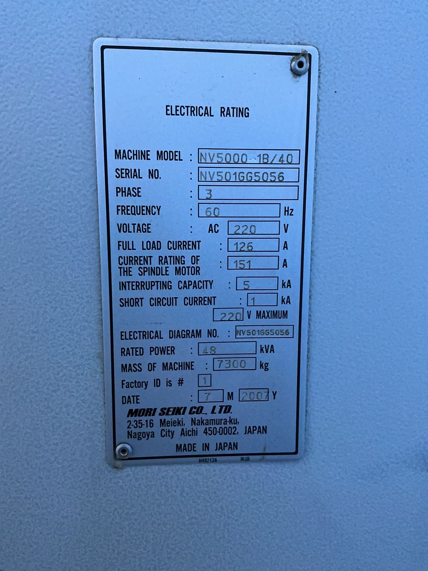 Mori Seiki Co Cnc Vmc - Nv5000 1b/40