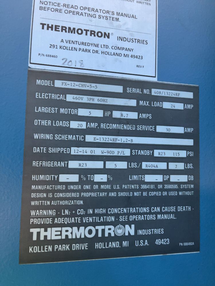 Thermotron Industries 28” X 28” X 30” Chamber Environmental Test Chamber W/ Shaker - Fx-12-chv-5-5