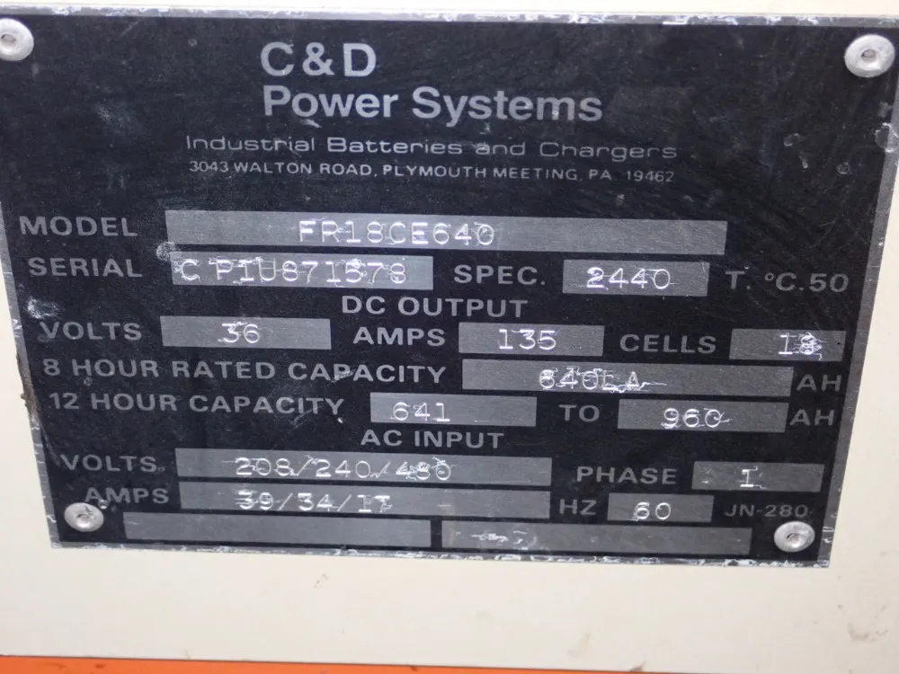 C&d 36 V / 641-960 Ah Battery Charger - Fr18ce640