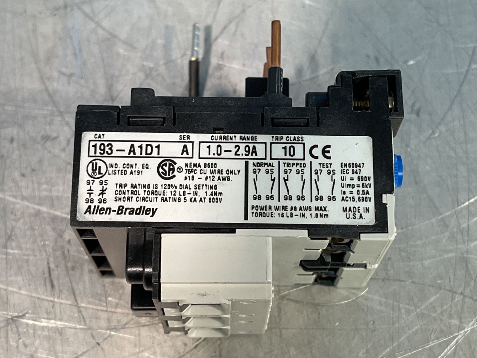 Allen-bradley 2.9 A Bulletin 193 Smp Overload Relay - 193-a1d1