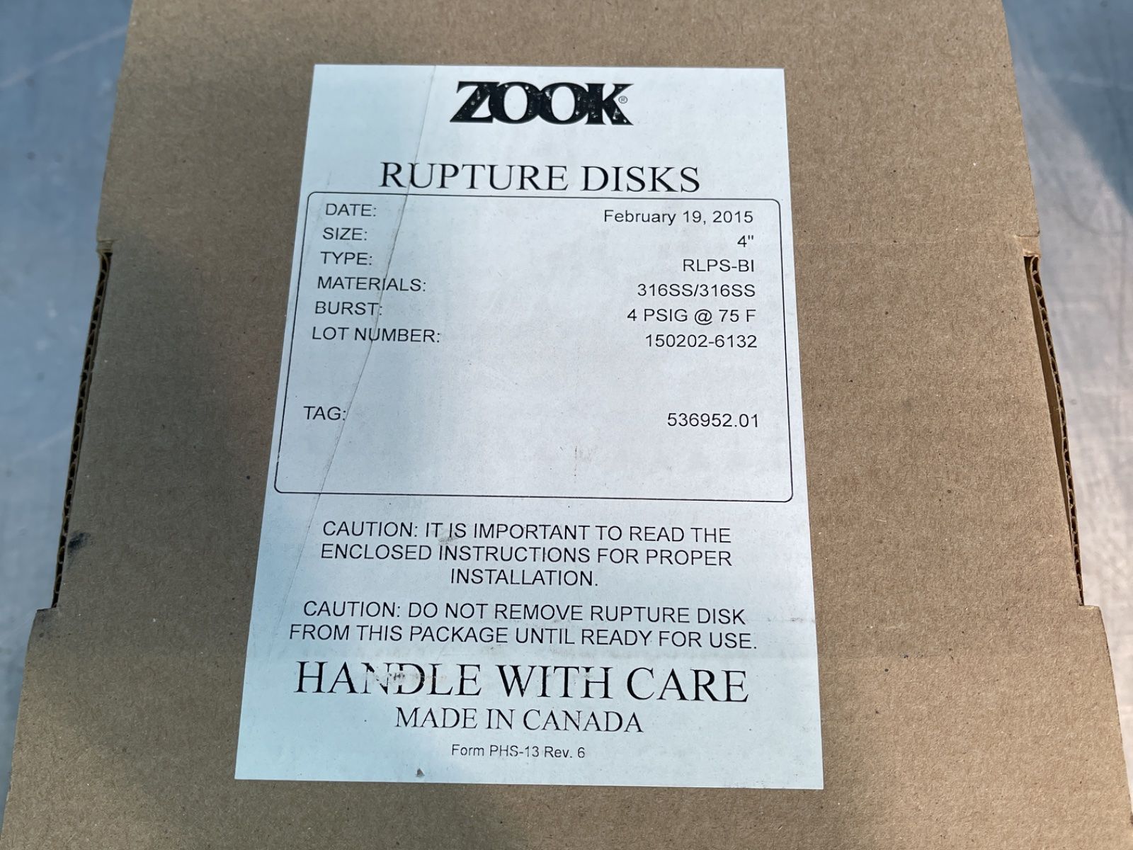 Zook 4”, 4 Psi Rupture Disks - Rlps-bi