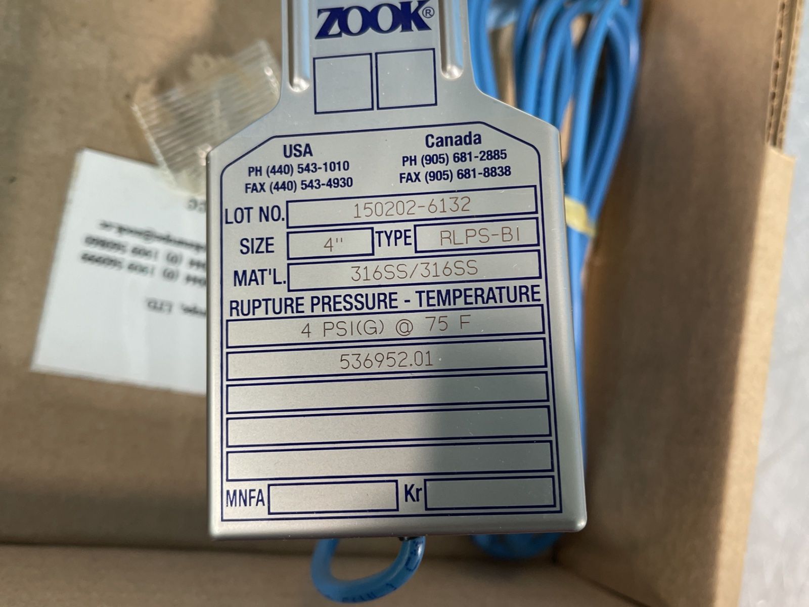 Zook 4”, 4 Psi Rupture Disks - Rlps-bi