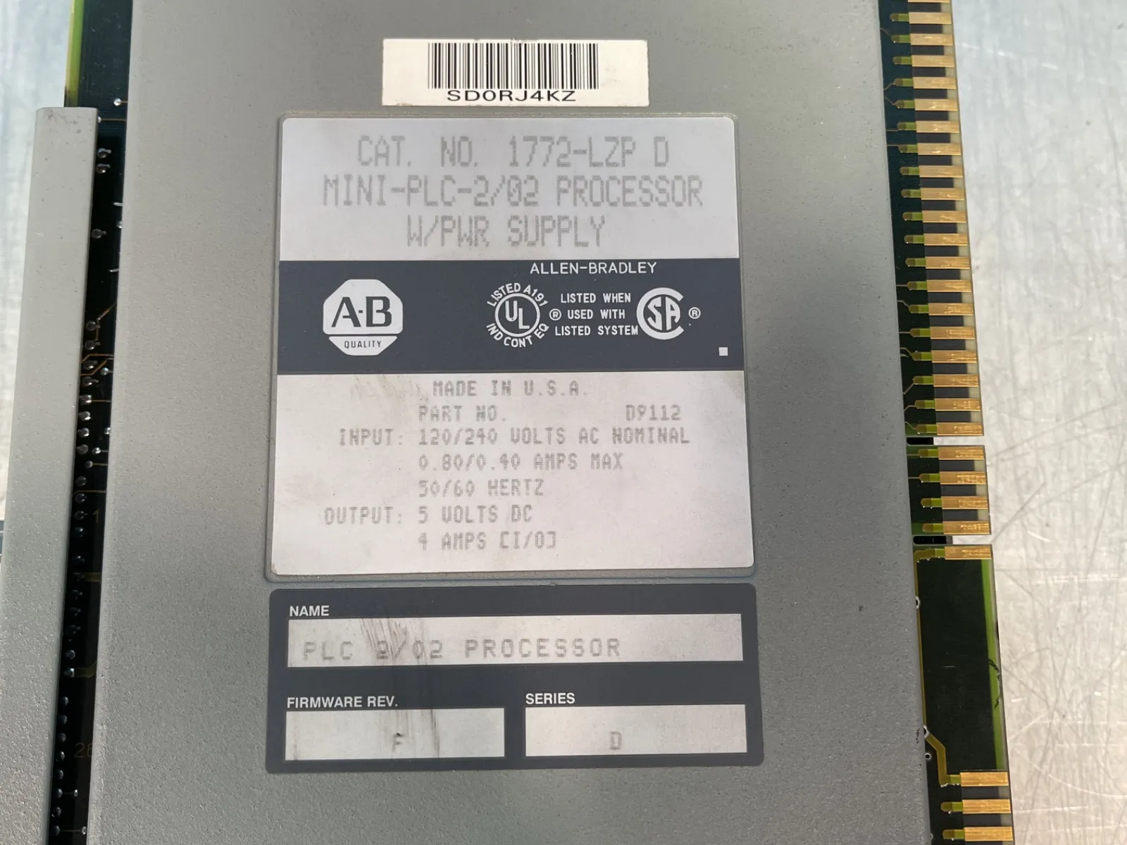 Allen-bradley Mini-plc-2/02 Processor With Power Supply - 1772-lzp D