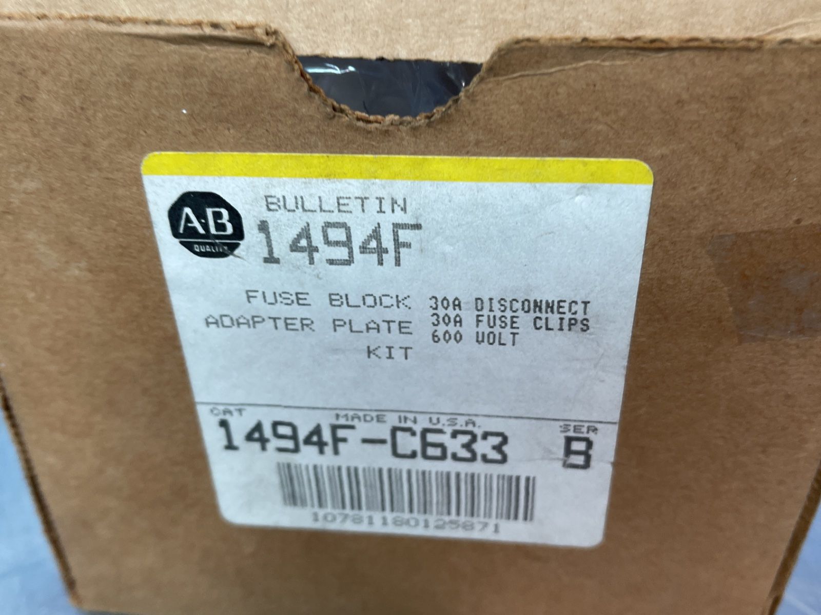 Allen-bradley 30 A Bulletin 1494f Fuse Block Adapter Plate Kit - 1494f-c633