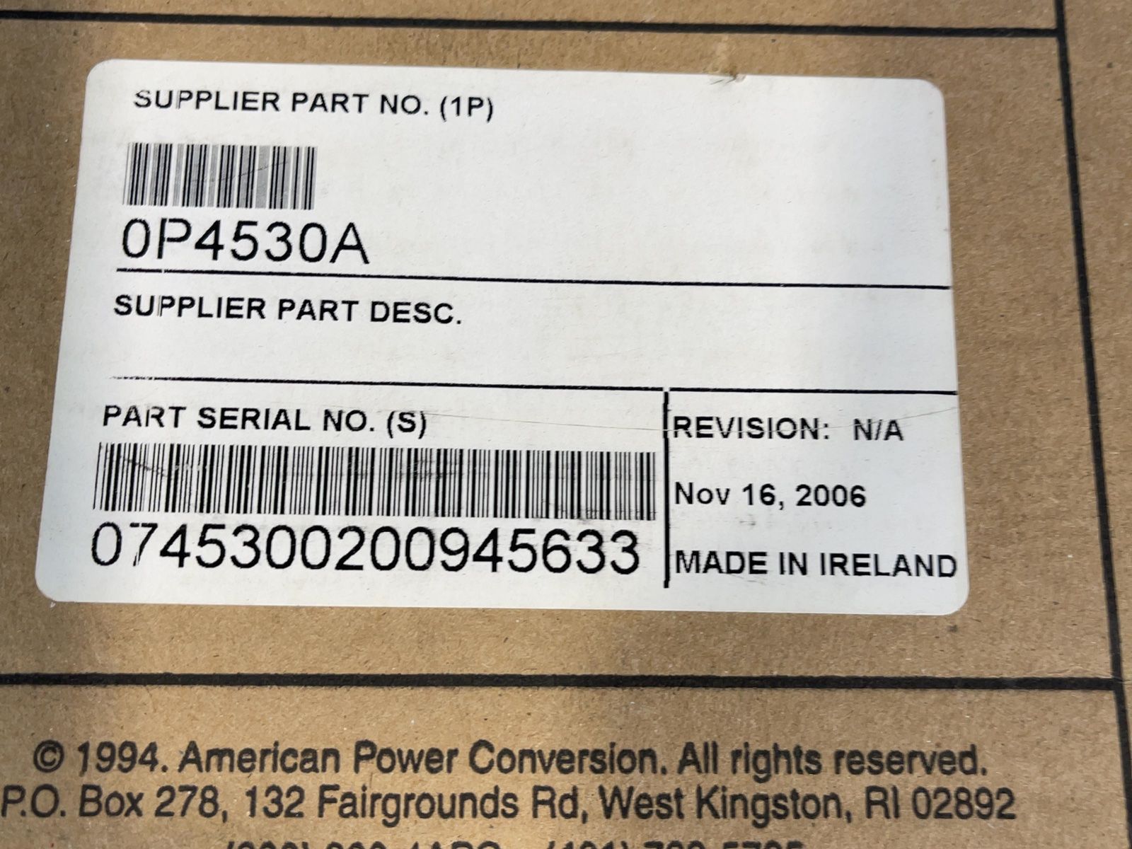 Apc Backplane - 0p4530a
