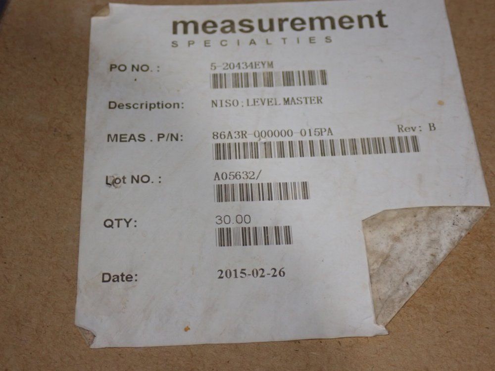 Measurement Specialties Level Master Sensors - 86a3r-000000-015pa