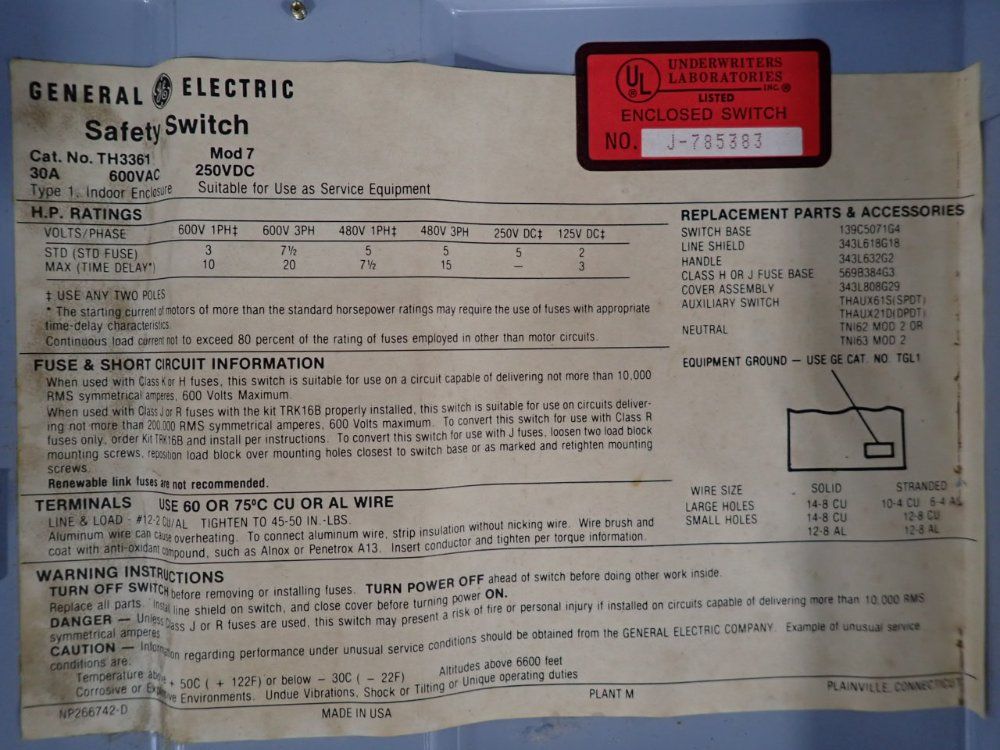 Ge Safety Switch - Th3361