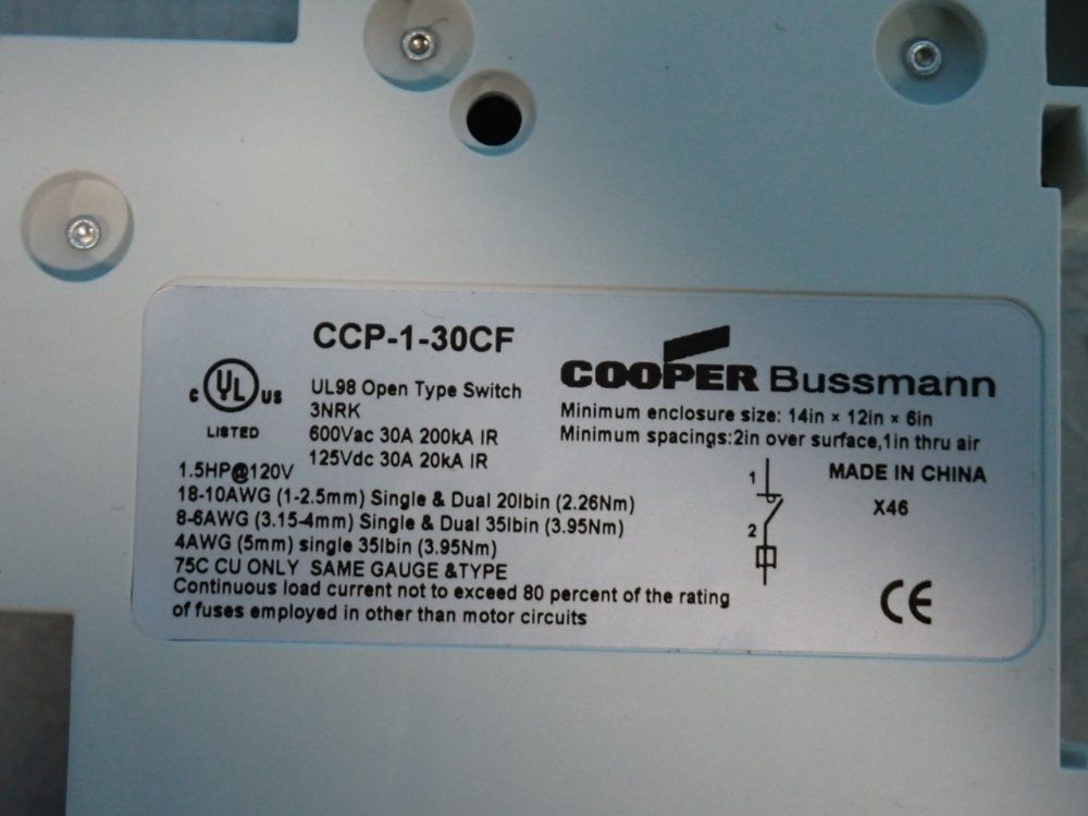 Cooper Bussmann Open Type Switch - Ccp-1-30cf