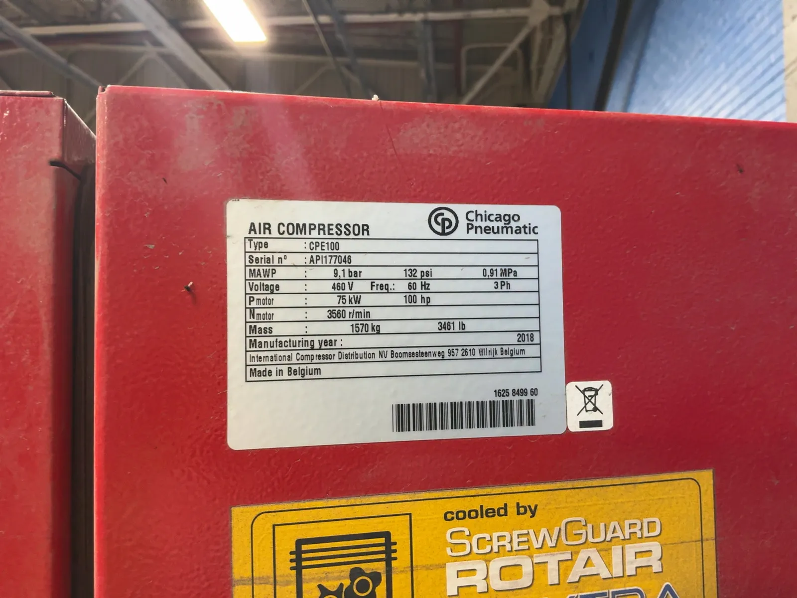Chicago Pneumatic 100 Hp Air Compressor - Cpe100
