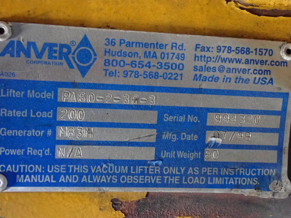 Anver 200 Lbs Vacuum Lift Attachment - Pa60-2-36-3