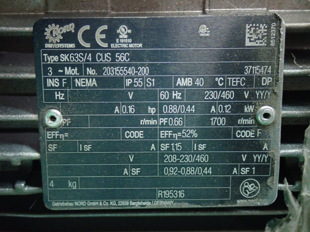Nord Drive Systems Industrial Electric Motor Unit - Sk63s/4 Cus 56c
