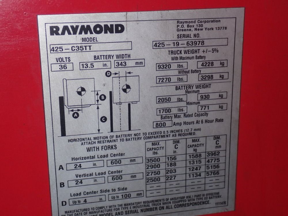 Raymond 3500 Lbs Electric Standup Forklift - 425-c35tt