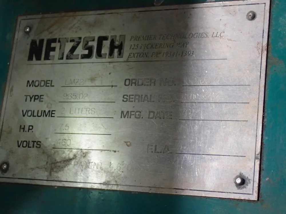 Netzsch 2 L Horizontal Agitator Bead Mill - Lmz2