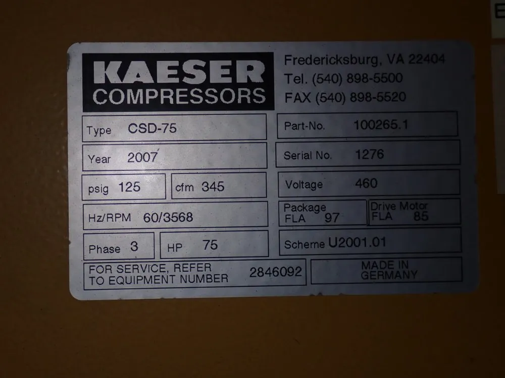 Kaeser 75 Hp Air Compressor - Csd-75