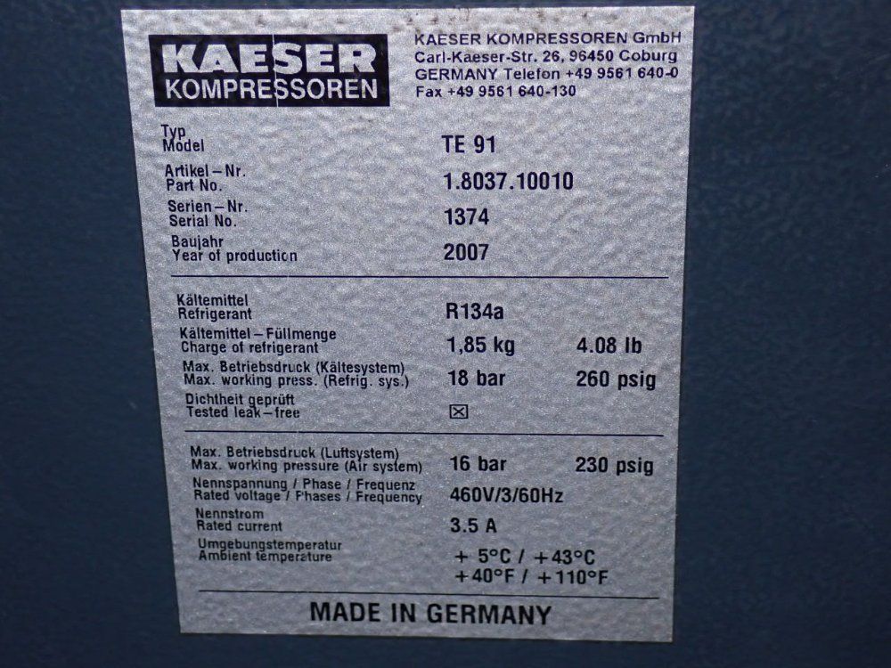 Kaeser Refrigerated Dryer - Te 91
