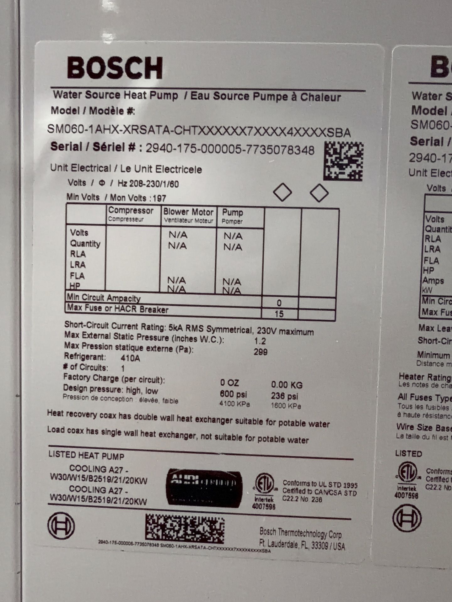 Bosch Water Source Heat Pump - Sm060-1ahx-xrsata-chtx
