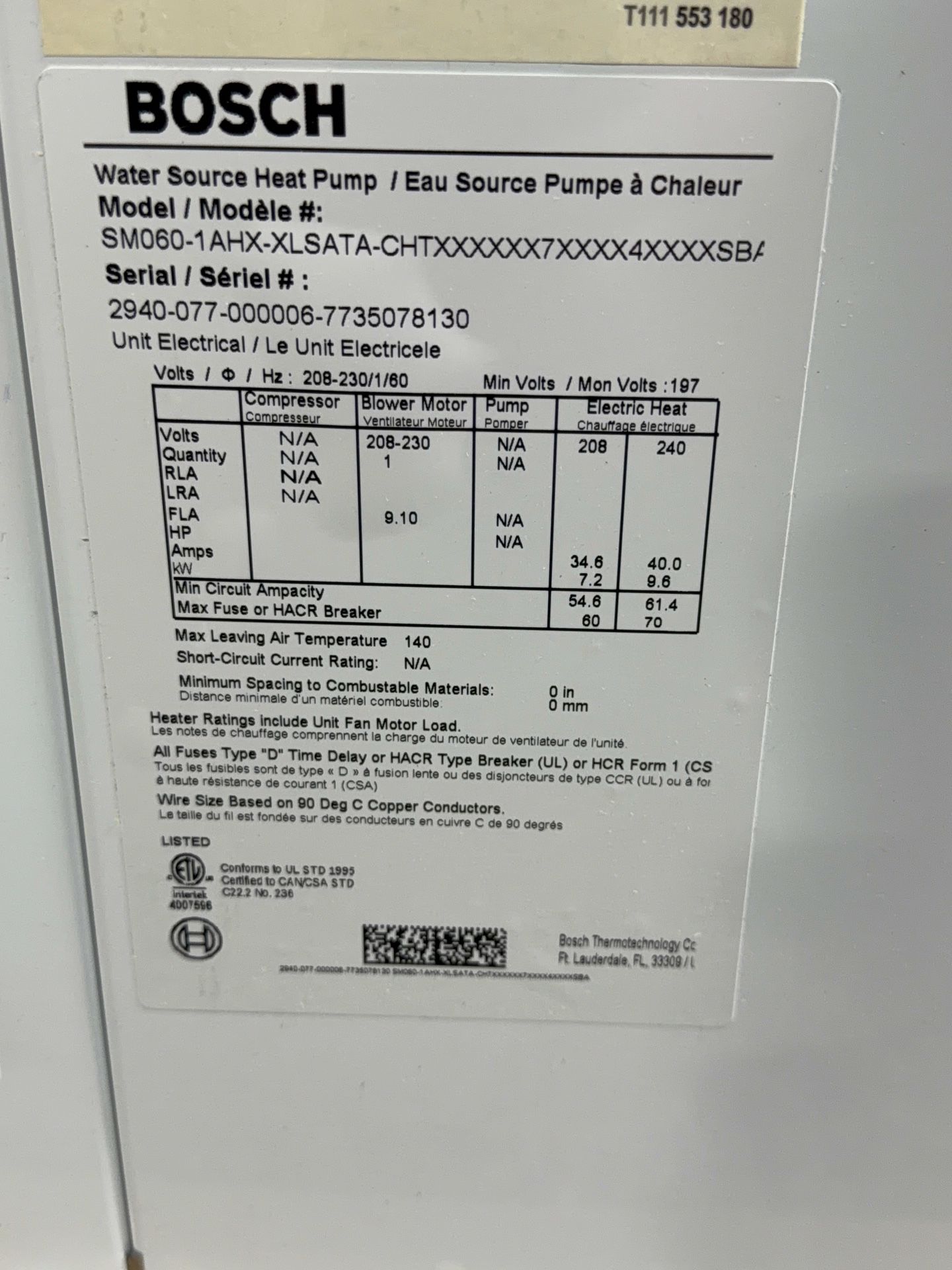 Bosch Water Source Heat Pump - Sm060-1ahx-xlsata-chtx