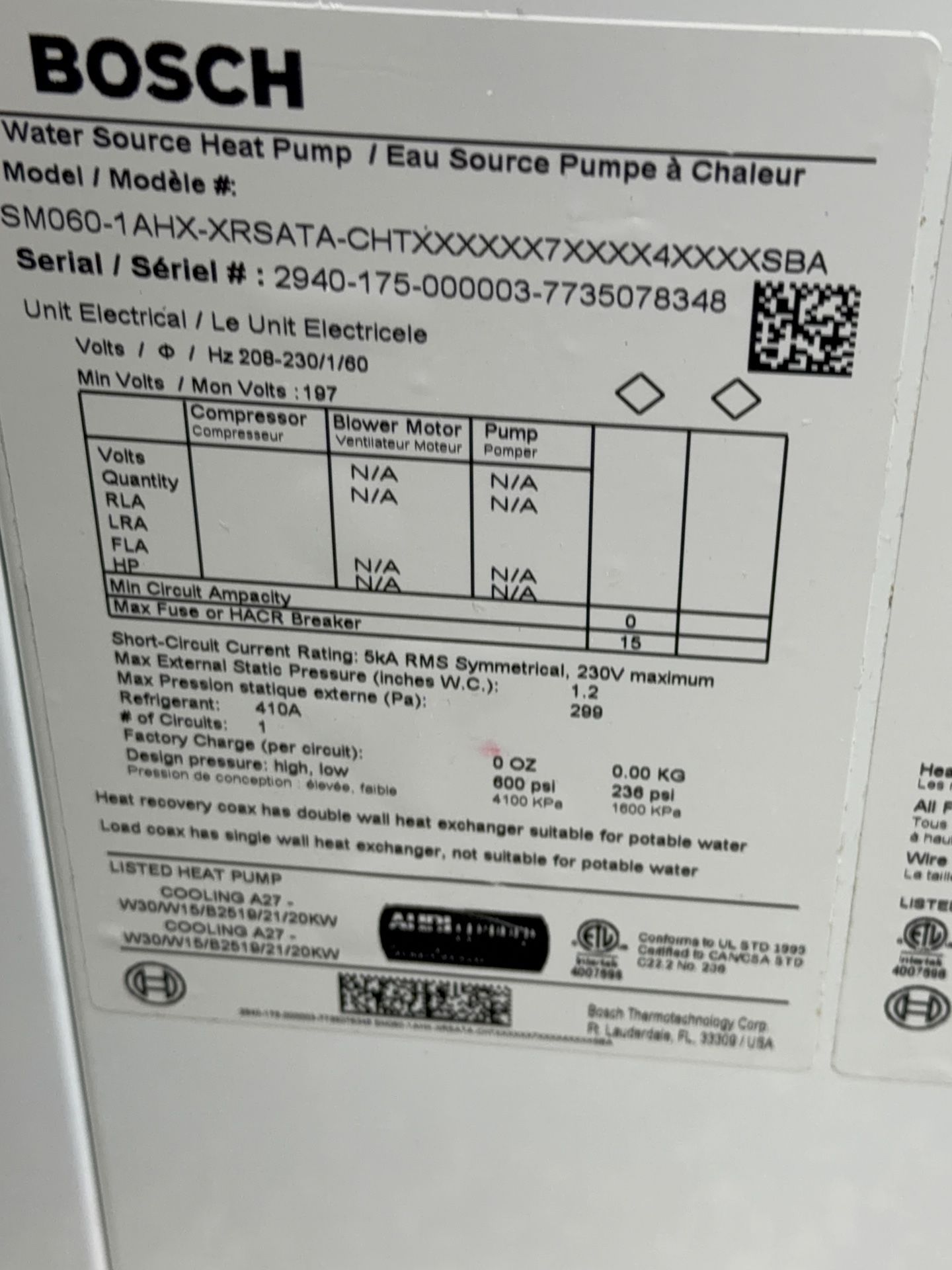 Bosch Water Source Heat Pump - Sm060-1ahx-xrsata-chtx