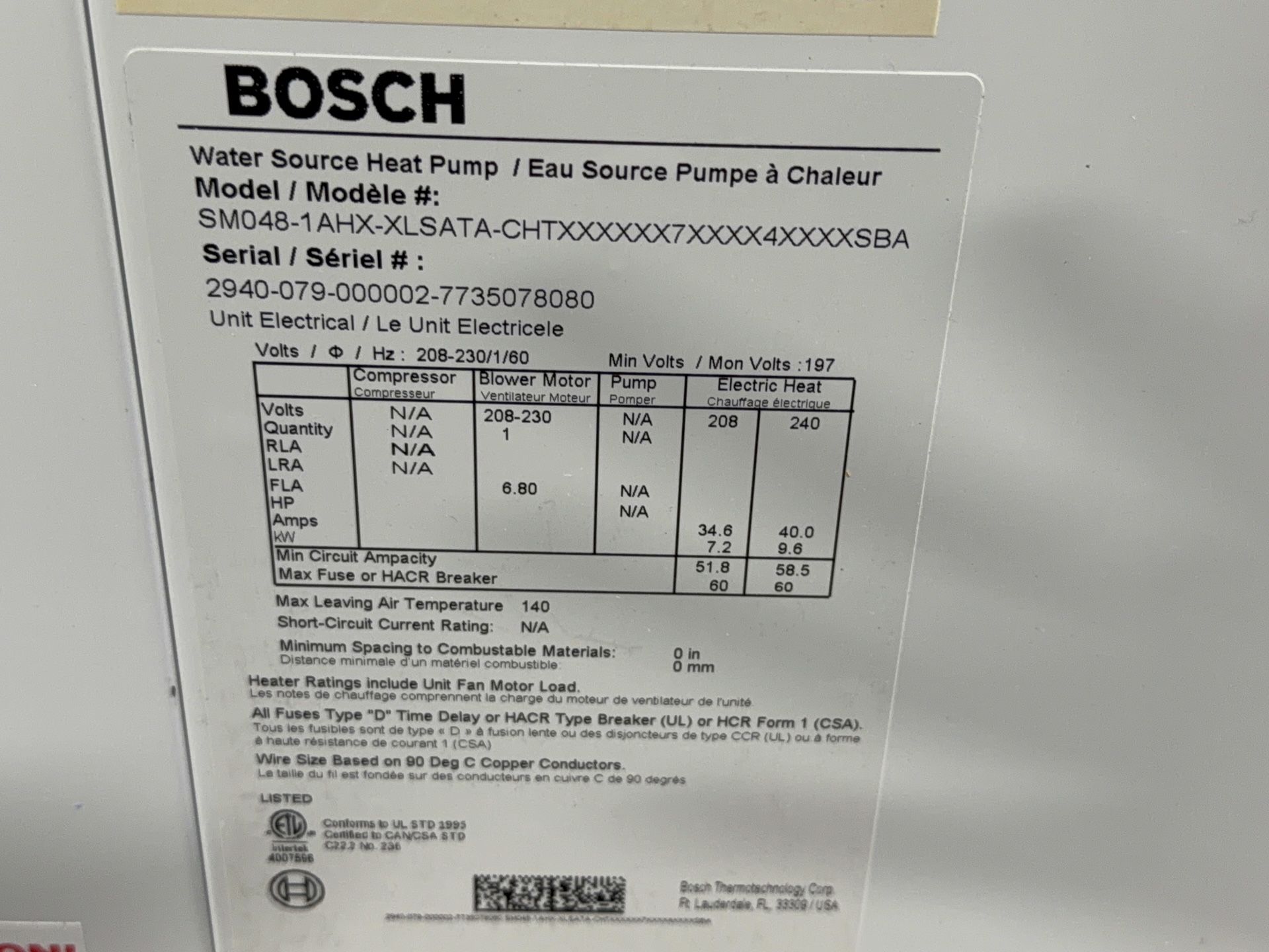 Bosch Water Source Heat Pump - Sm060-1ahx-xlsata-chtx