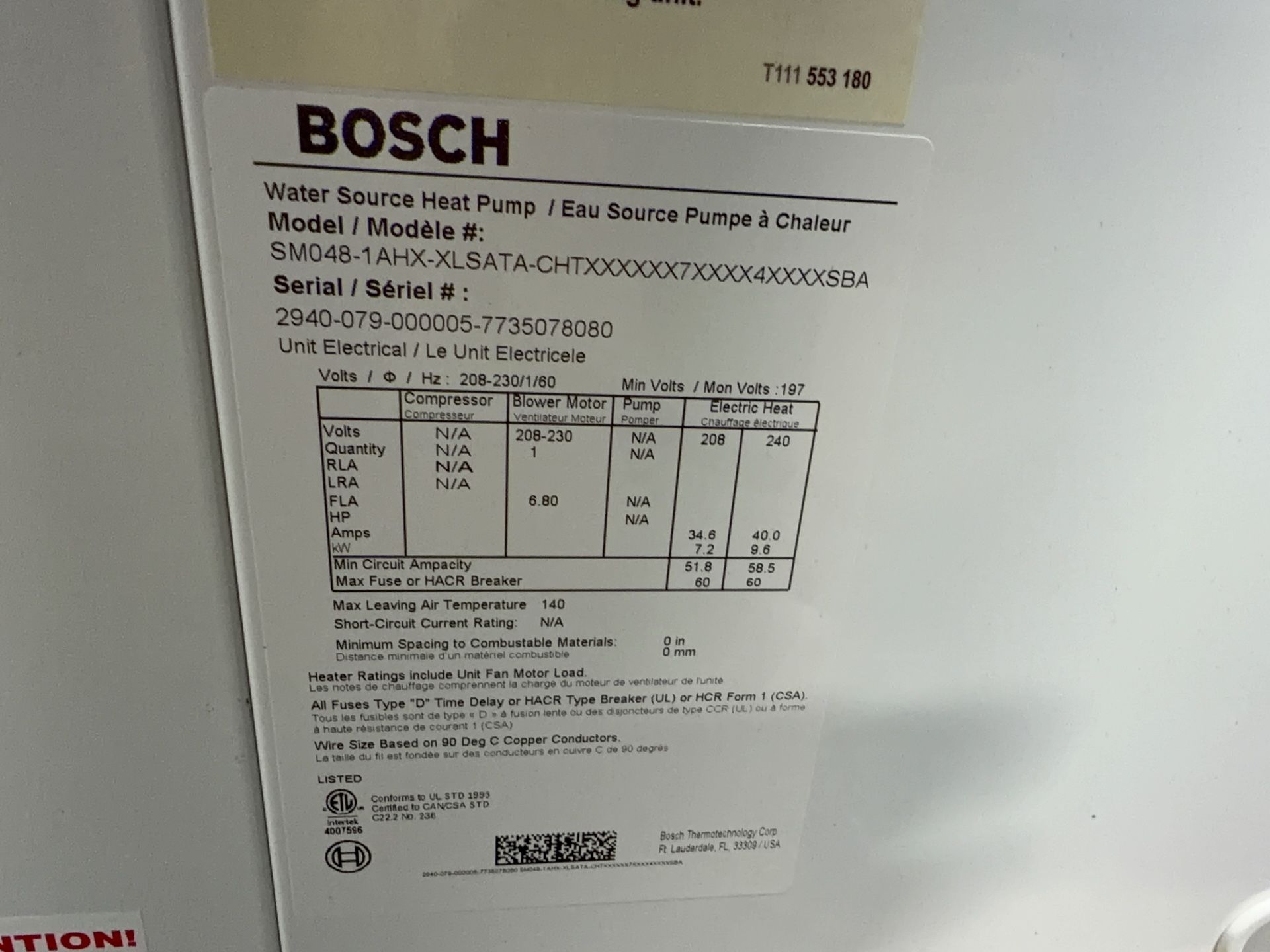 Bosch Water Source Heat Pump - Sm060-1ahx-xlsata-chtx