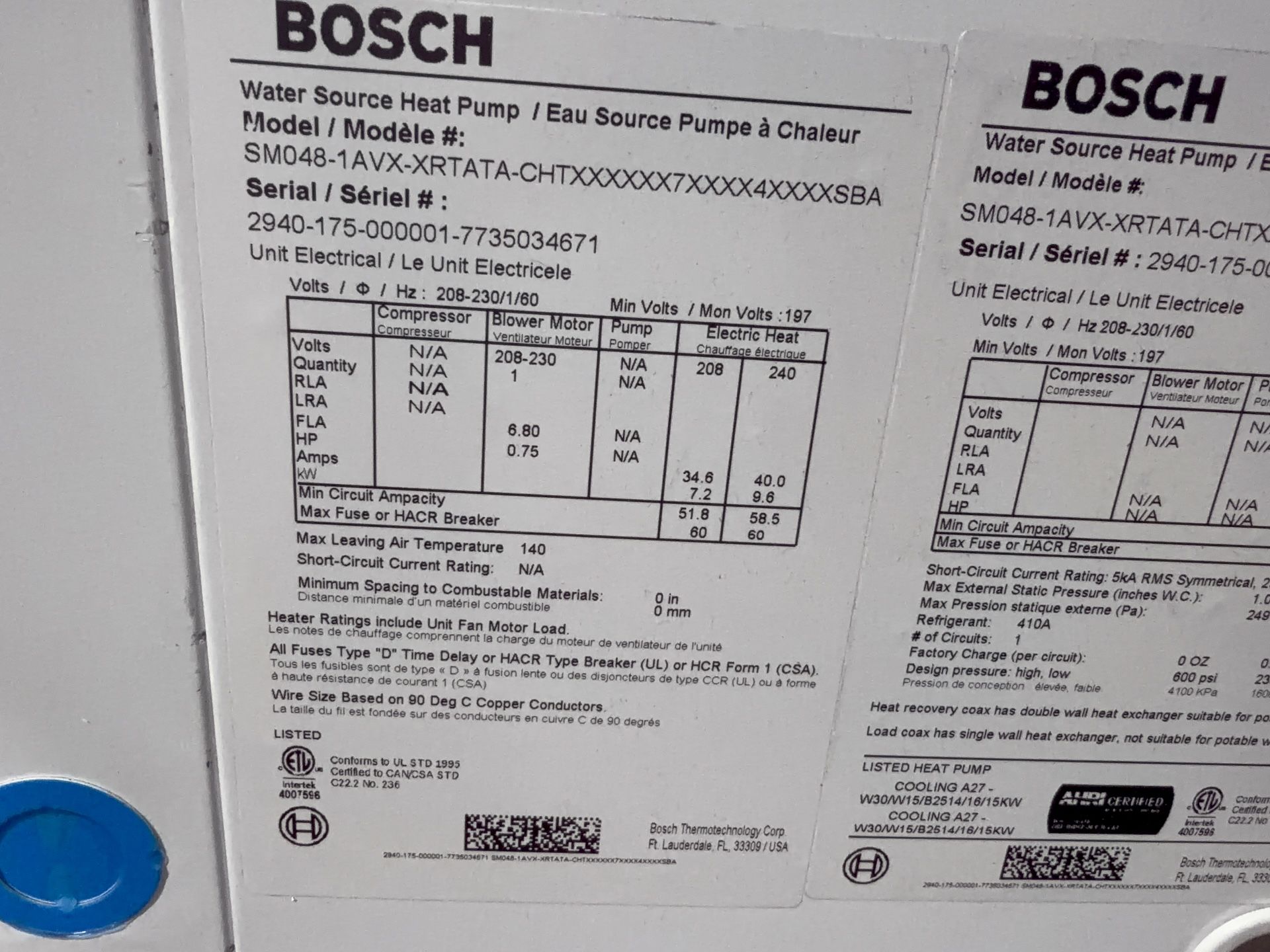 Bosch Water Source Heat Pump - Sm-060-1ahx-xrsata-chtx