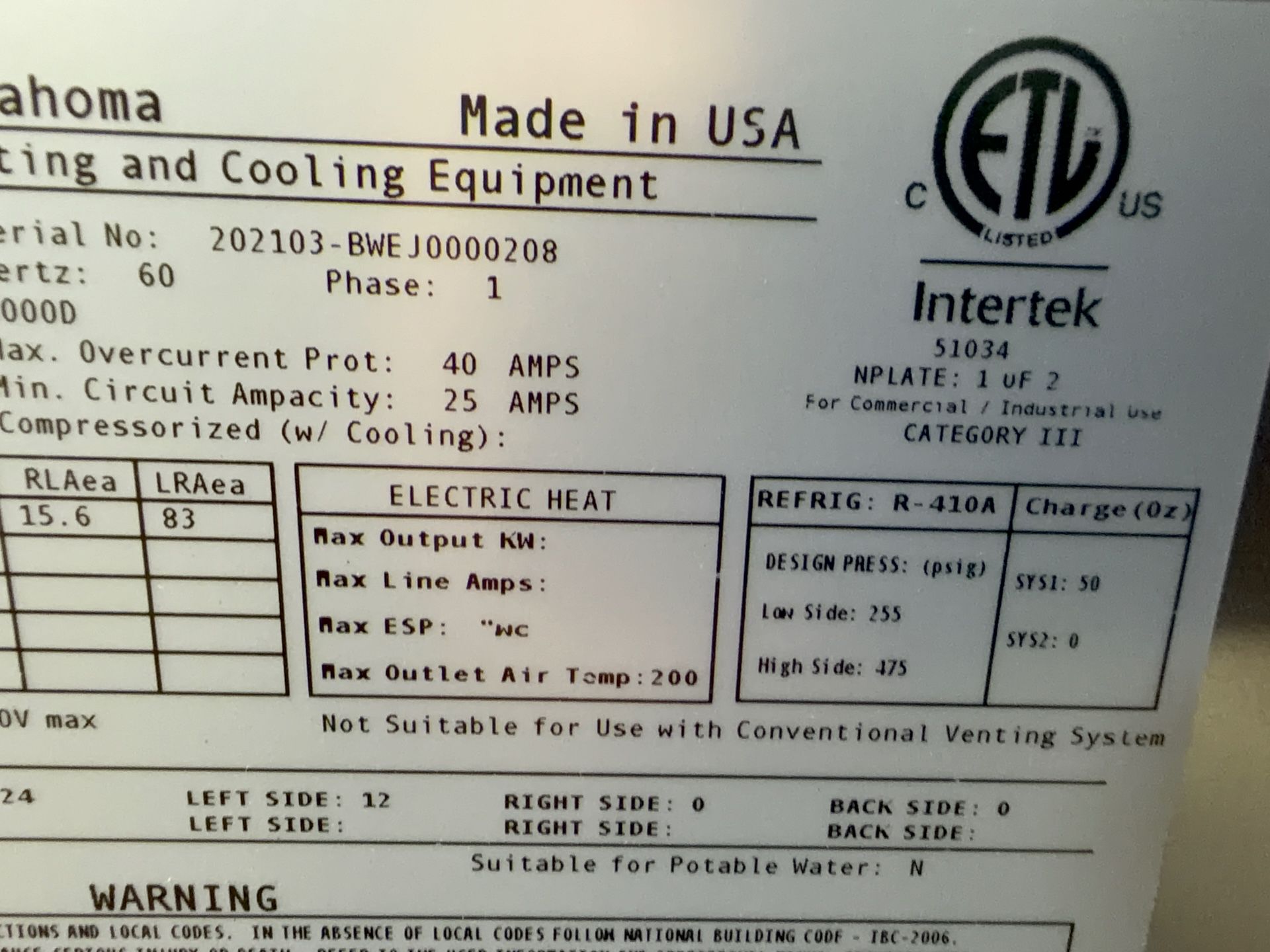 Aaon Dandelion Heat Pump - Wva-036-e-0-1-4-aa0-jc