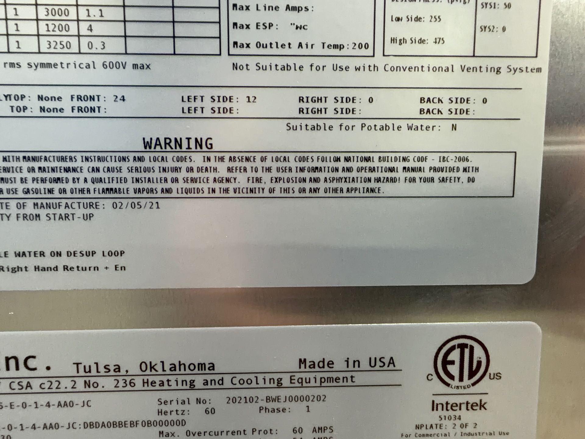 Aaon Dandelion Heat Pump - Wva-036-e-0-1-4-aa0-jc