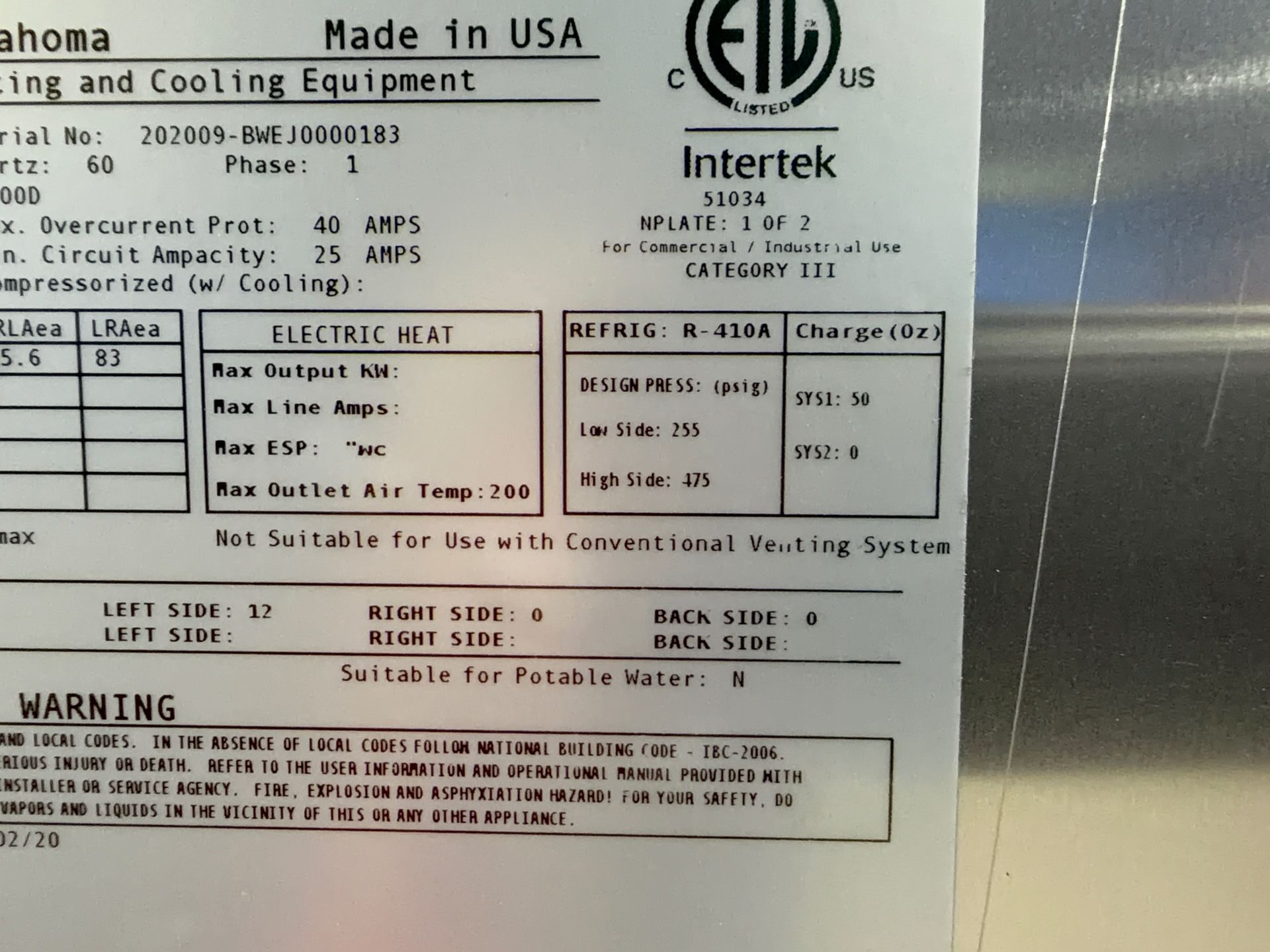 Aaon Dandelion Heat Pump - Wva-036-e-0-1-4-aa0-jc