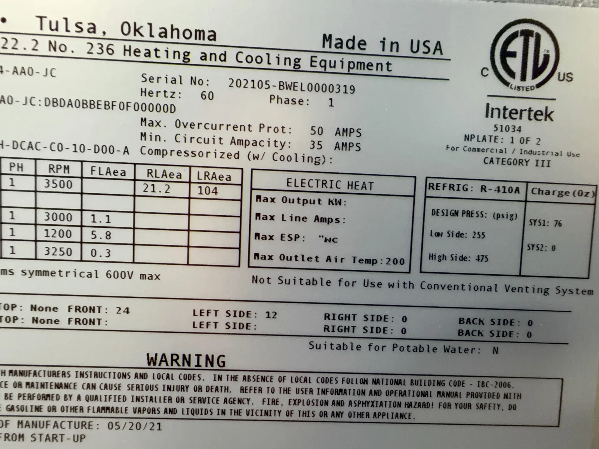 Aaon Dandelion Heat Pump - Wva-048-e-0-1-4-aa0-jc
