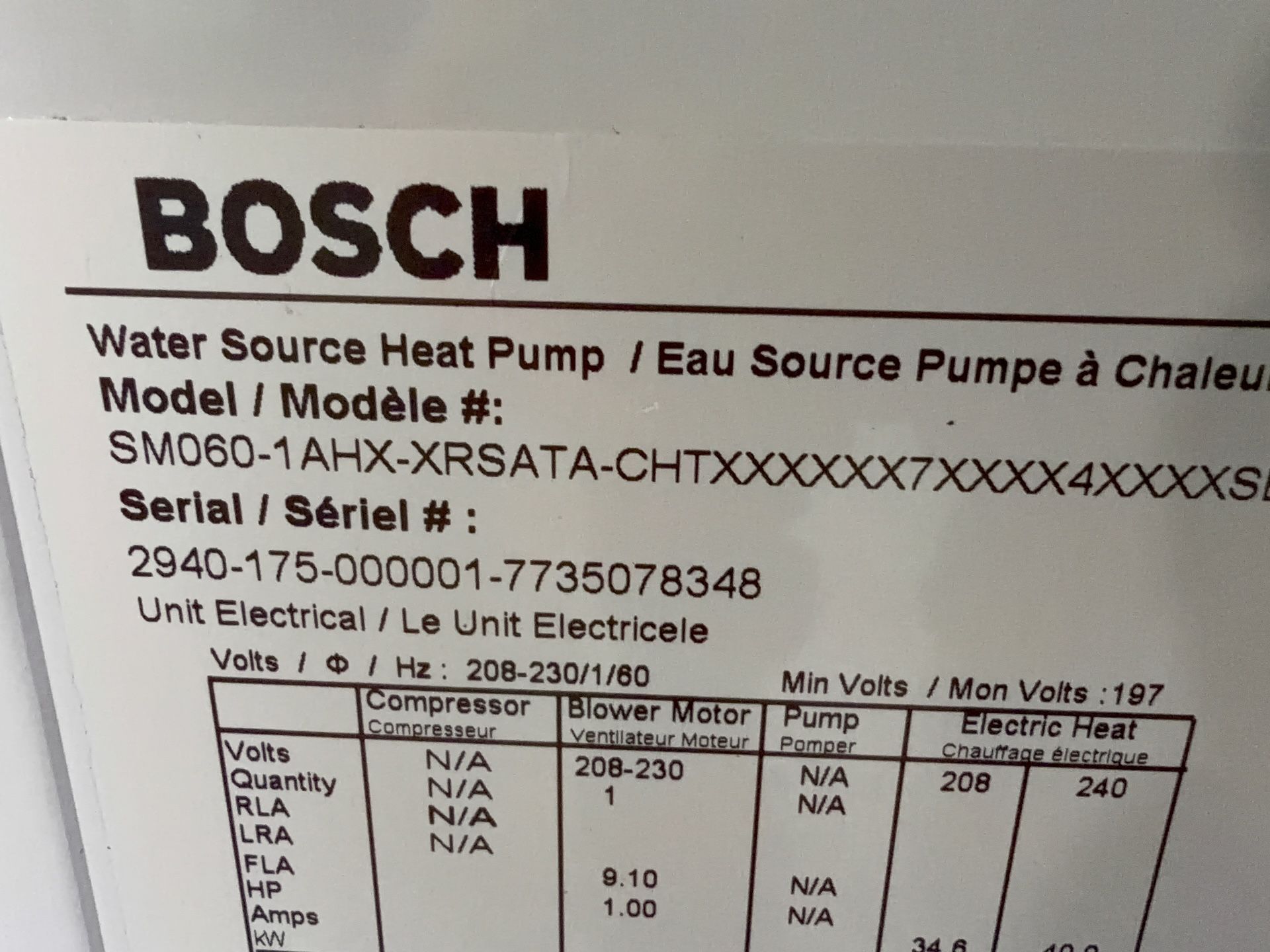 Bosch Water Source Heat Pump - Sm060-1ahx-xrsata-chtx