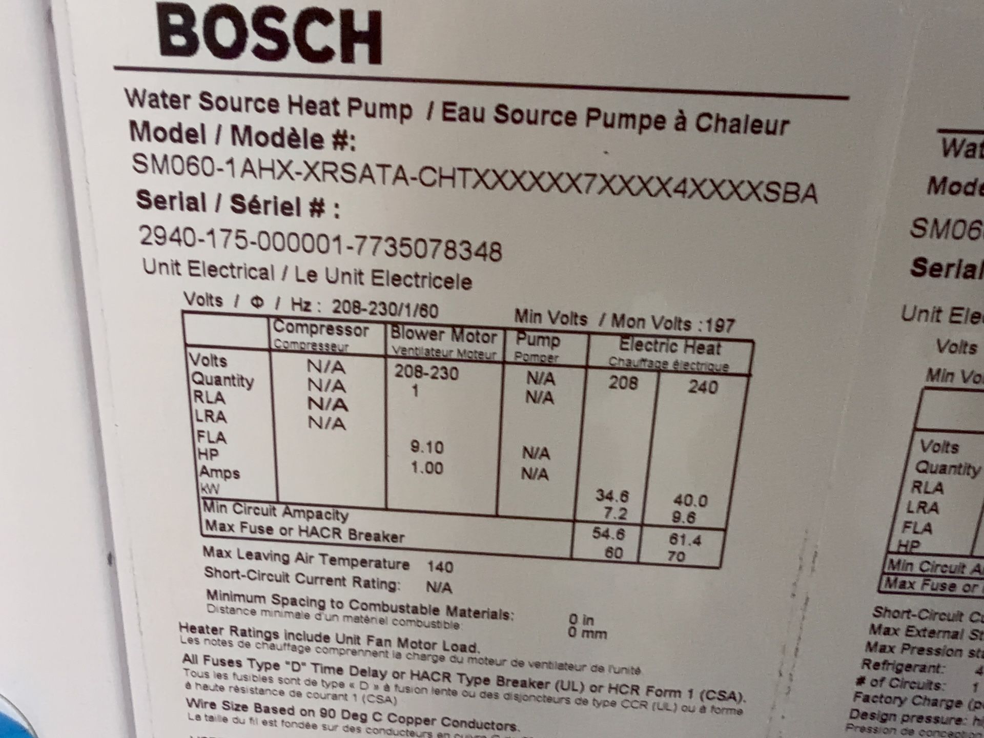 Bosch Water Source Heat Pump - Sm060-1ahx-xrsata-chtx