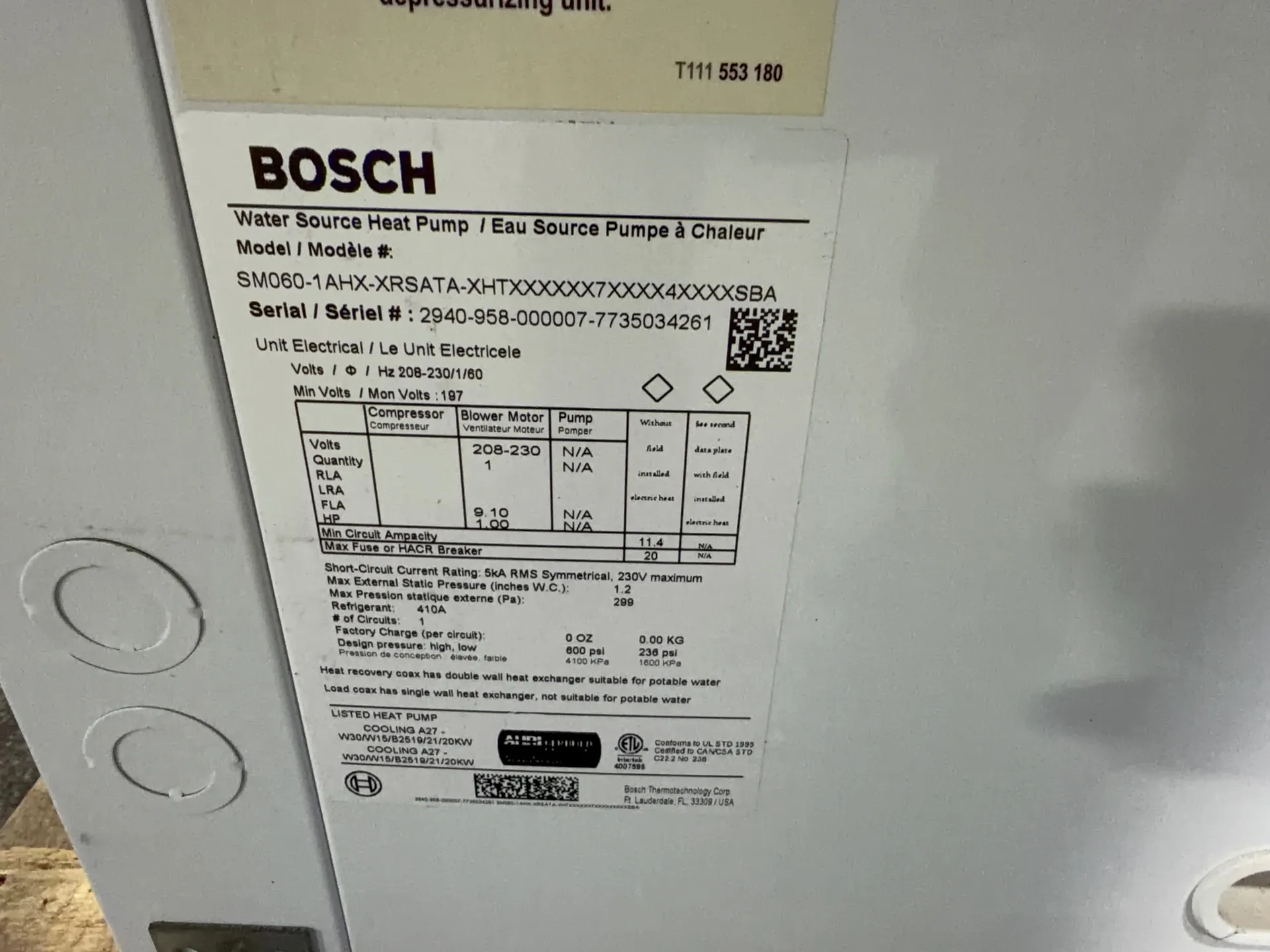 Bosch Water Source Heat Pump - Sm060-1ahx-xrsata-xhtx