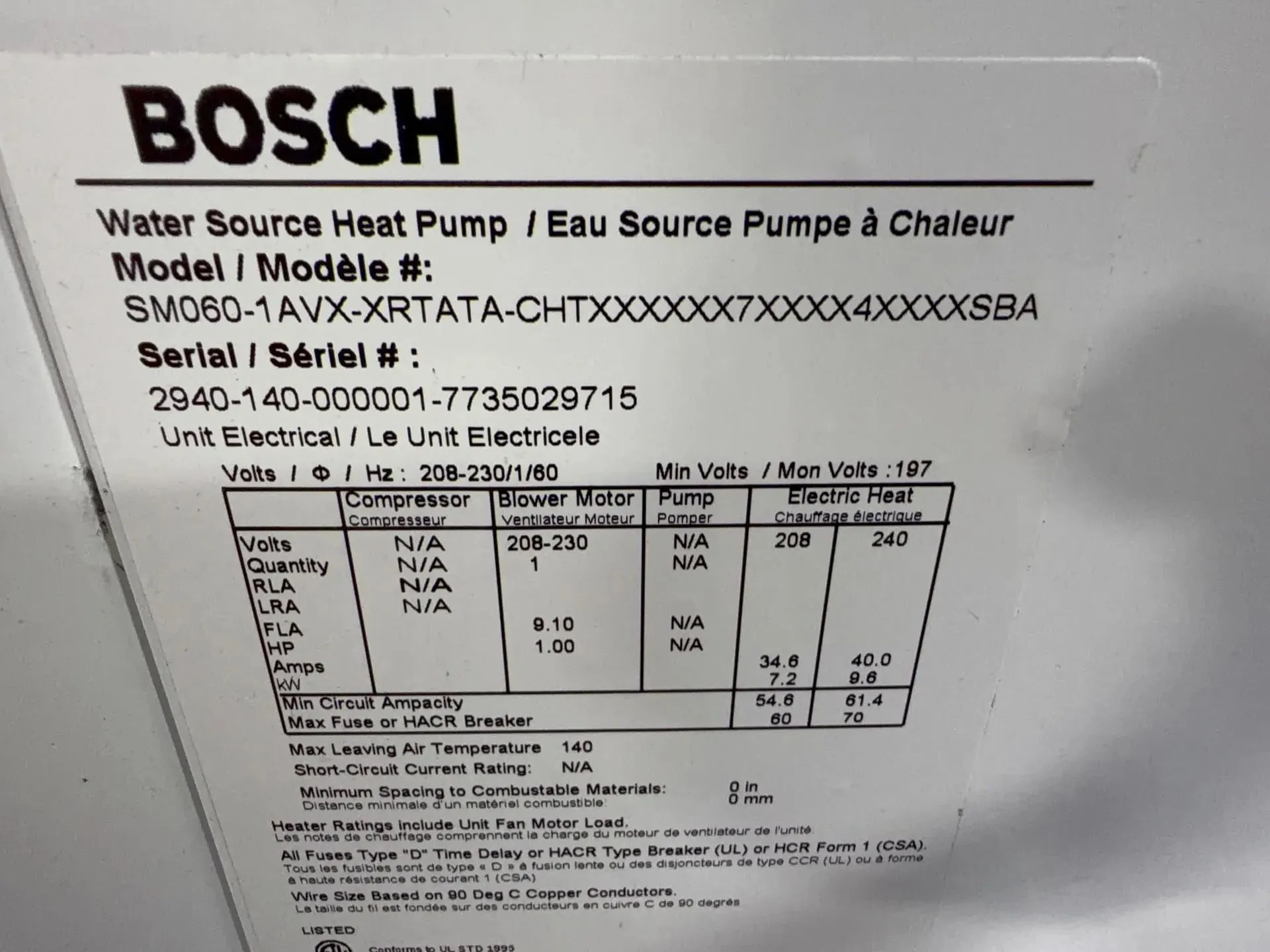 Bosch Water Source Heat Pump - Sm060-1avx-xrtata-chtx