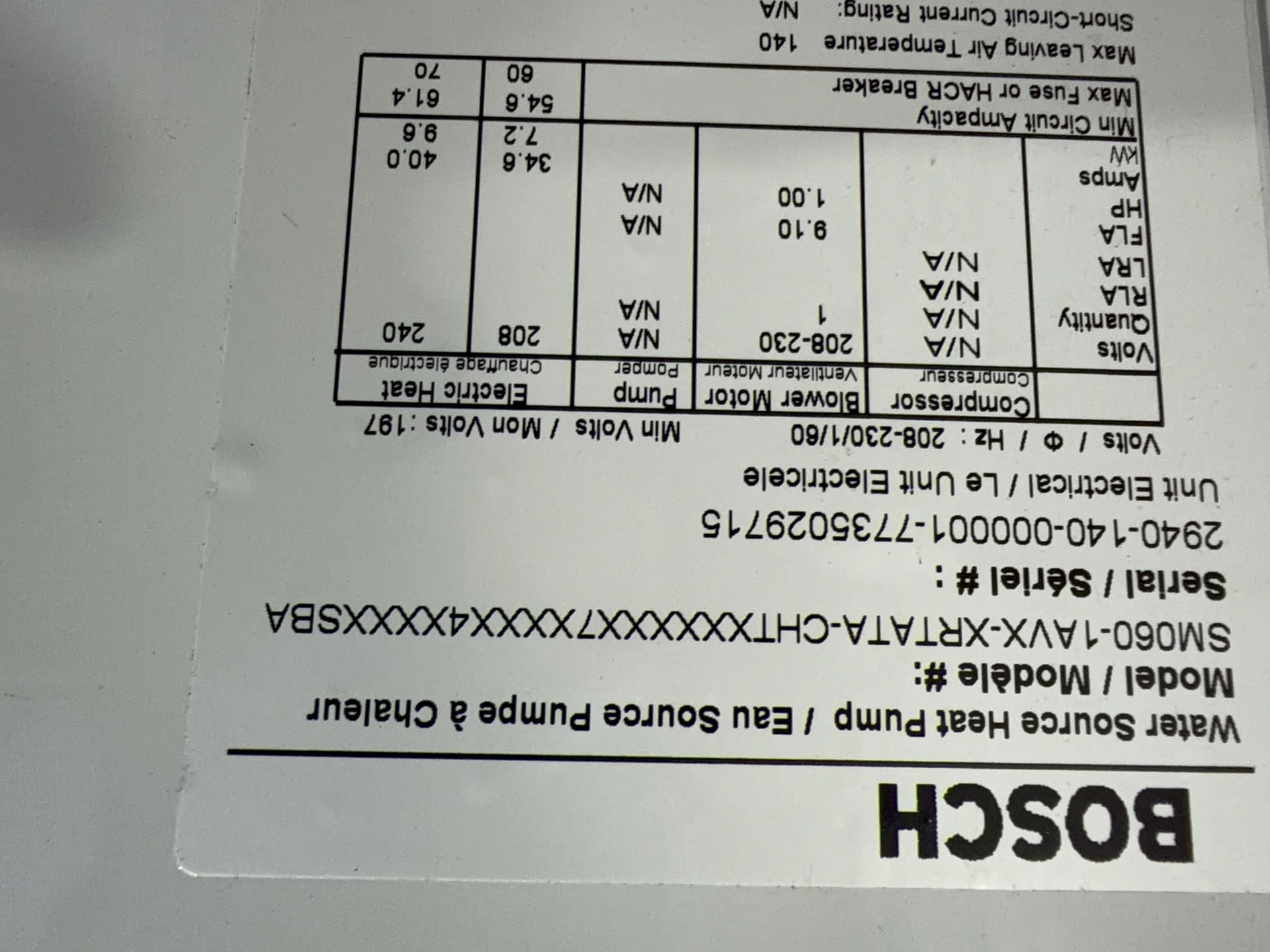 Bosch Water Source Heat Pump - Sm060-1avx-xrtata-chtx