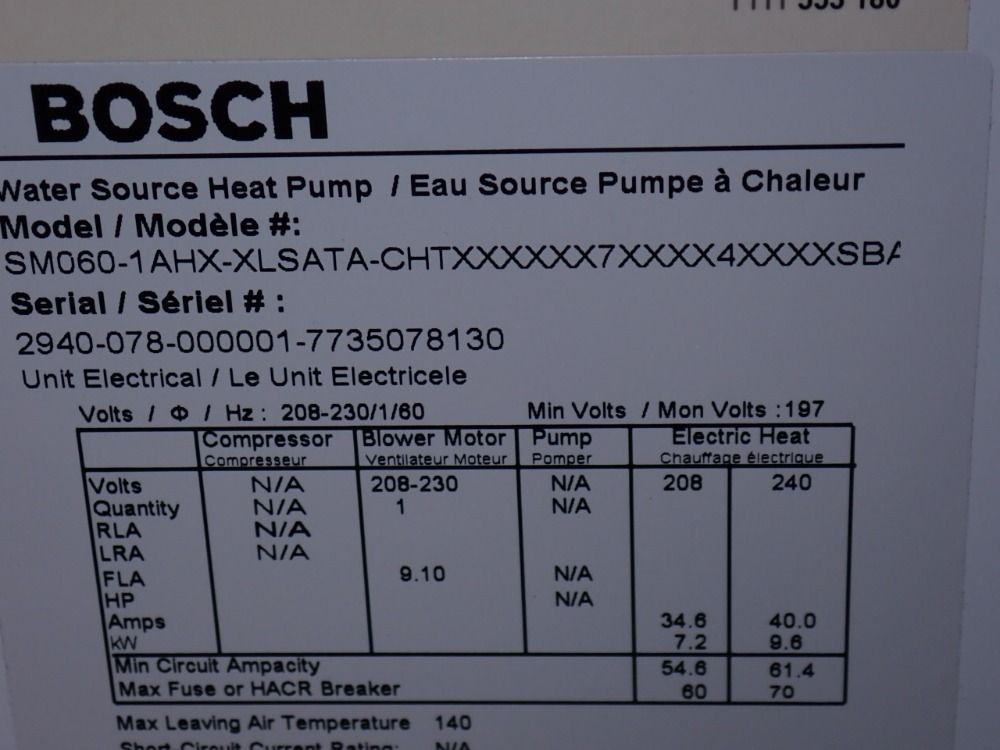 Bosch Water Source Heat Pump - Sm060-1ahx-xlsata-chtx