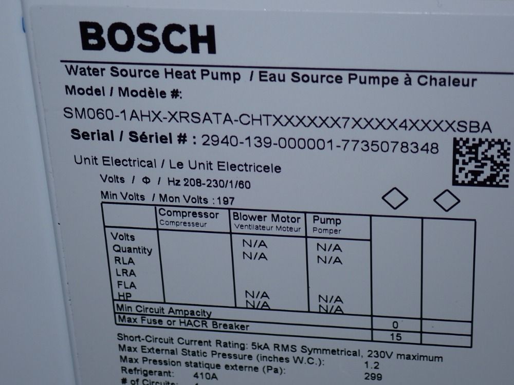 Bosch Water Source Heat Pump - Sm060-1ahx-xrsata-chtx