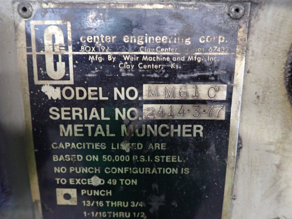 Center Engineering 49 Ton Metal Muncher - Mm61c