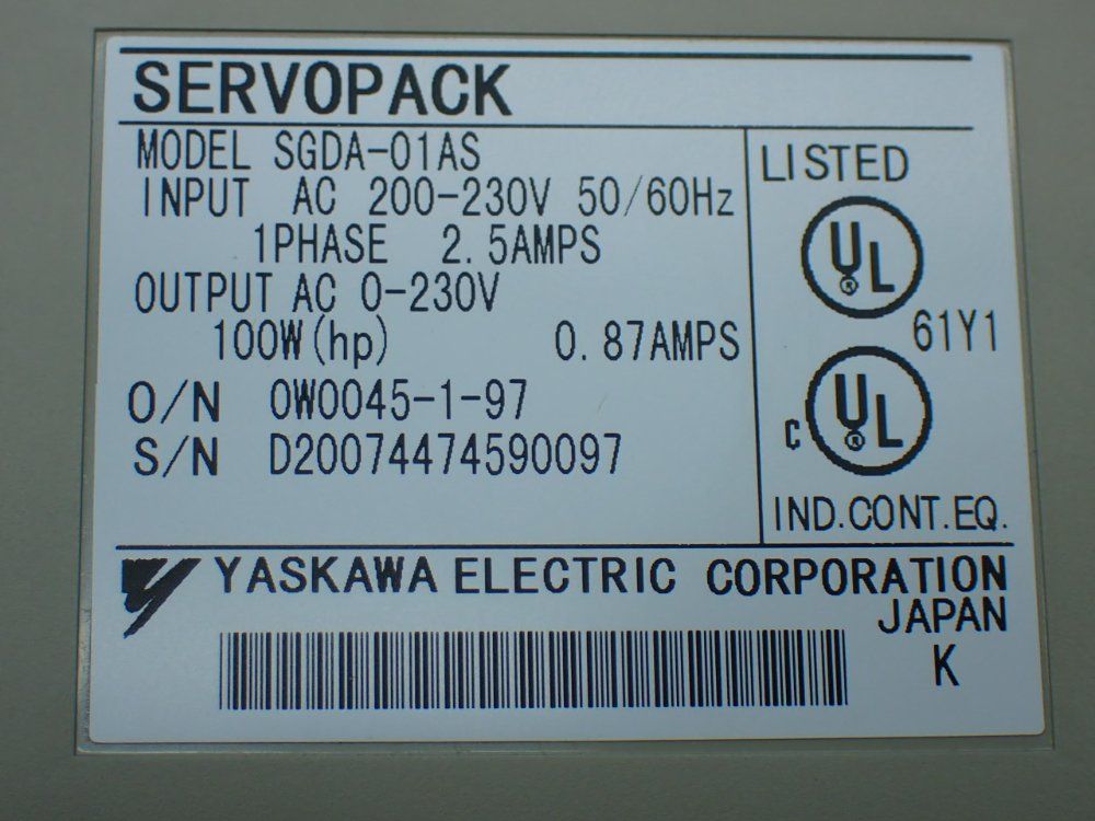 Yaskawa Servopack Servo Drive - Sgda-01as