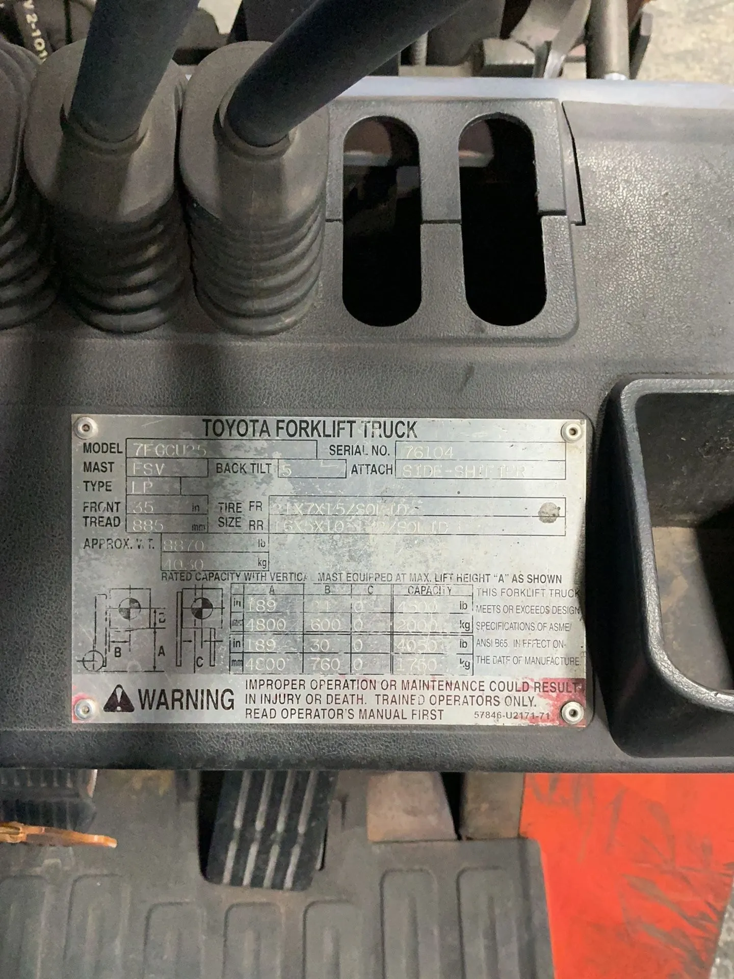Toyota 4500 Lbs Propane Forklift - 7fgcu25