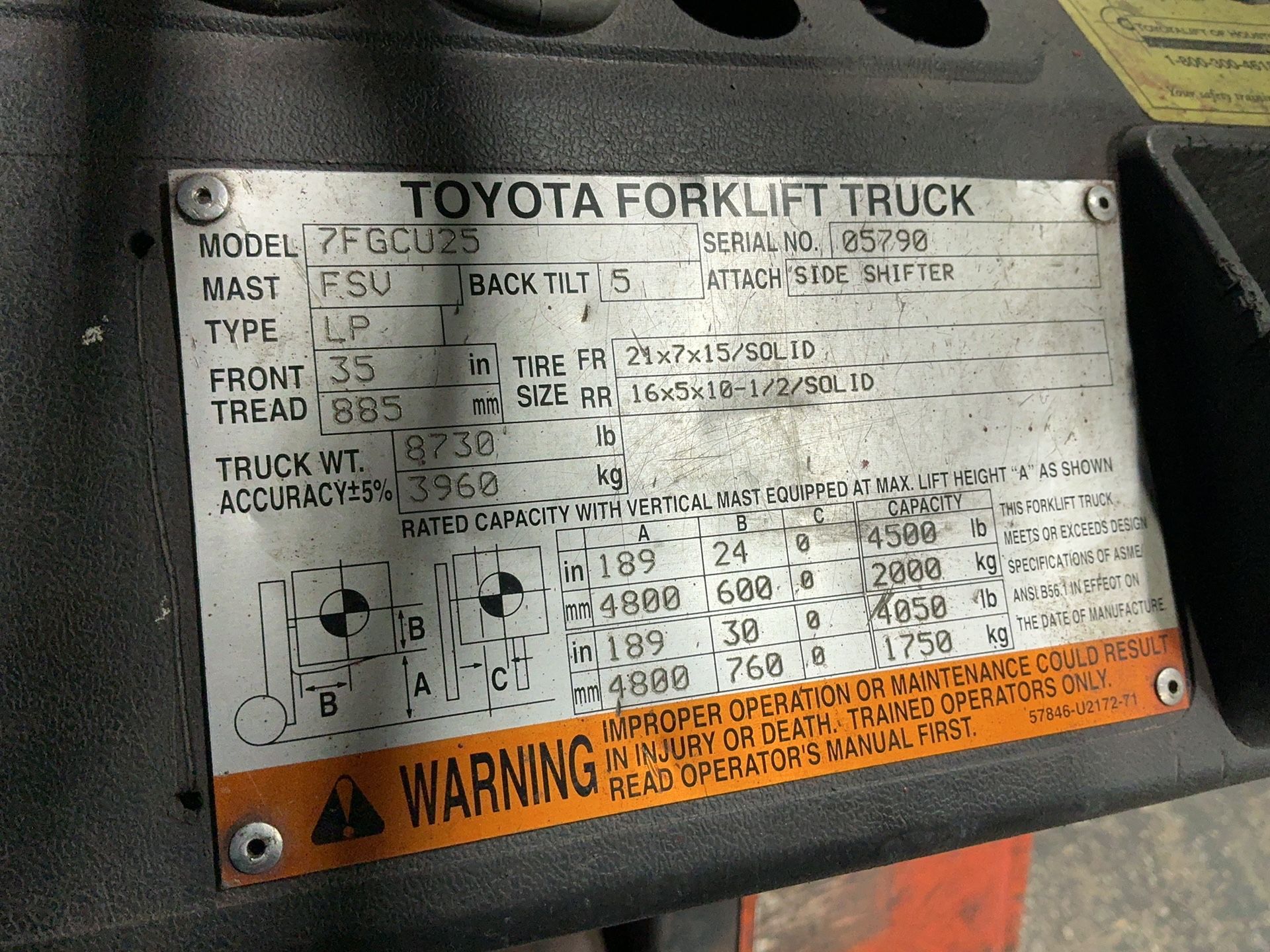 Toyota 4500 Lbs Propane Forklift - 7fgcu25